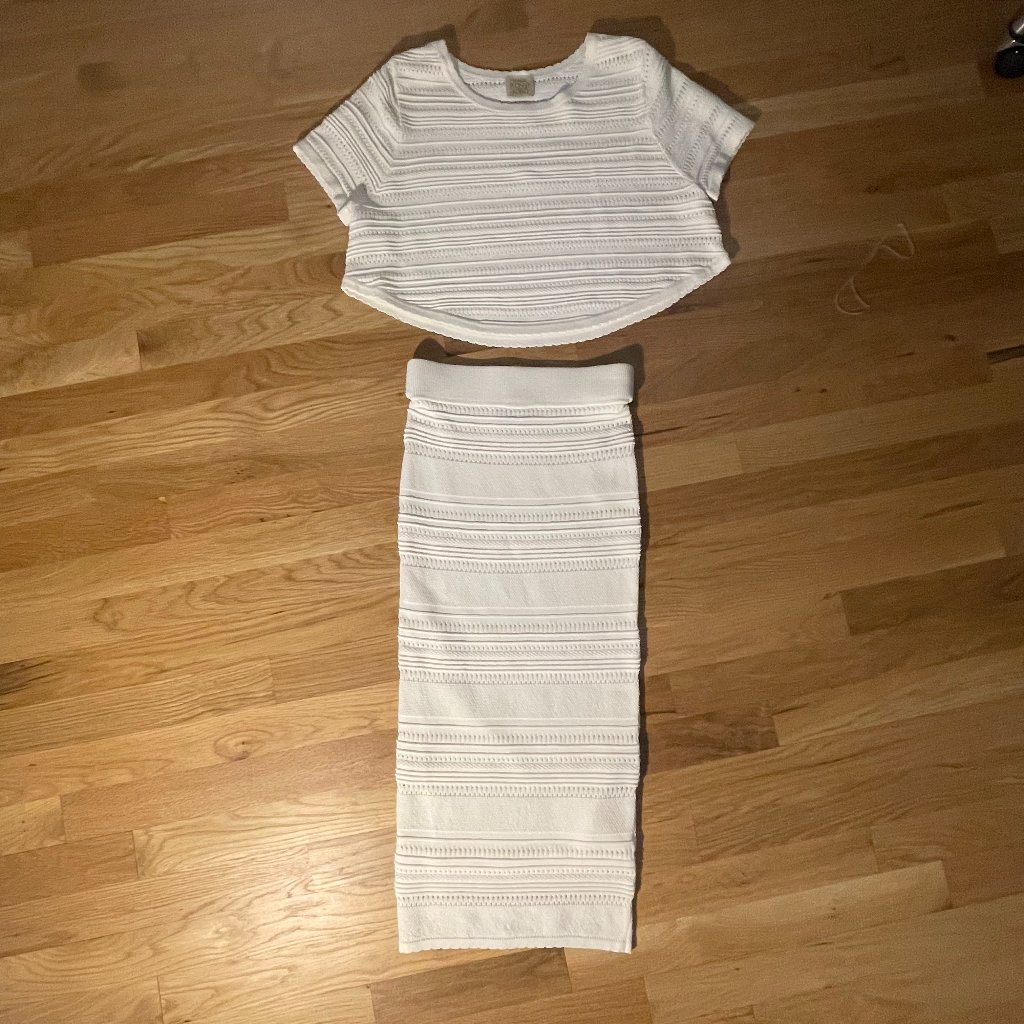 White Bandage Lace Type Pencil Skirt Set Xs